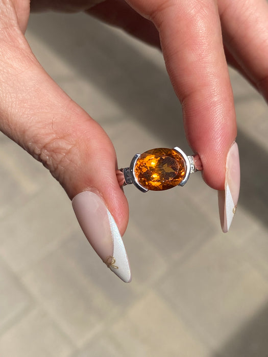 Vintage 14K White Gold Citrine & Diamond Ring – Size 6.5