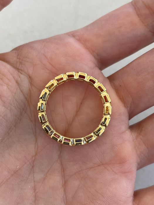14K Gold 4.89 Carat Rainbow Sapphire Emerald Cut Eternity Ring Size 8