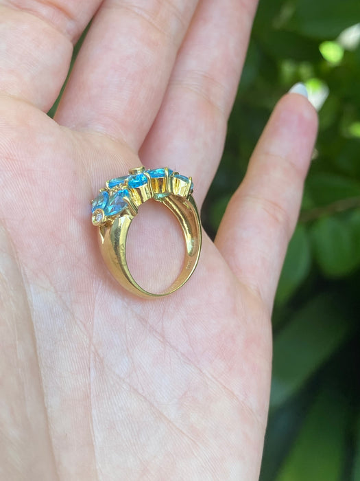 18k blue topaz diamond flower ring size 6