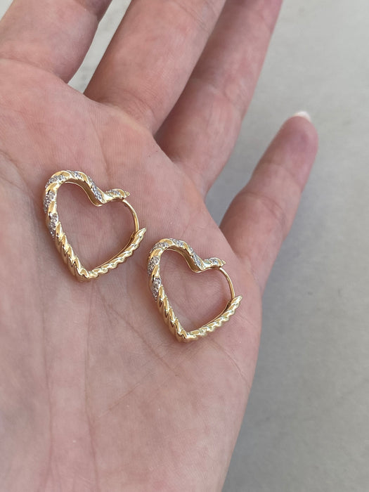 14K Natural Diamond Croissant Heart Huggie Hoops