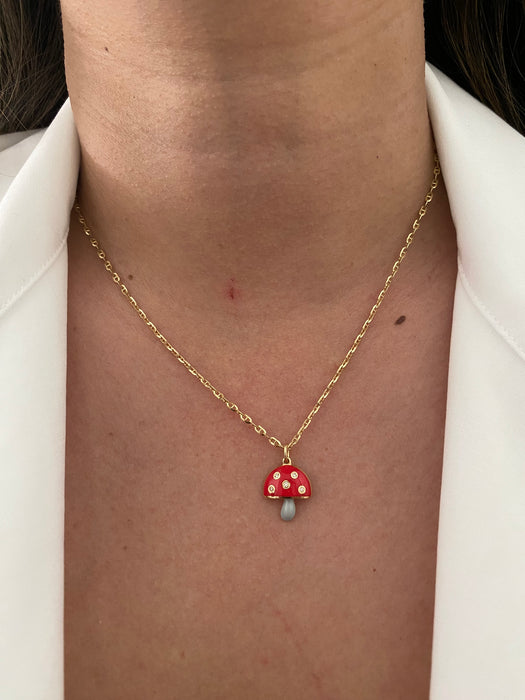 14k enamel red and gray diamond mushroom charm