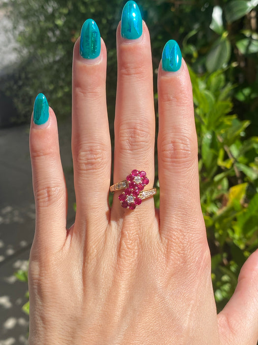 18k ruby diamond flower bypass ring size 5