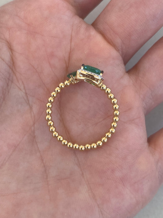 14K Gold Emerald & Diamond Bead Ring