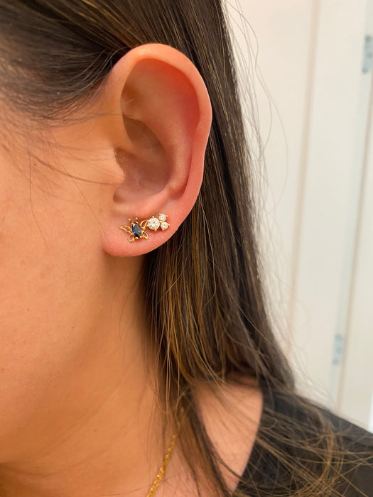 14k blue sapphire butterfly stud earrings