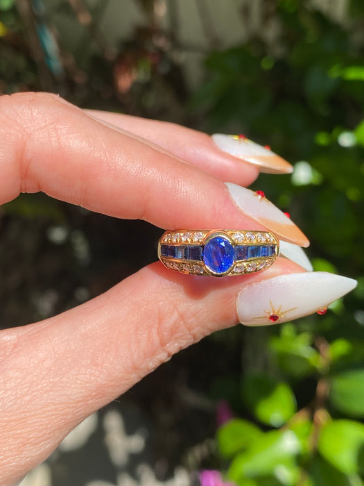 Vintage 18K 1.9 TCW Blue Sapphire & Diamond Ring Size 6.25