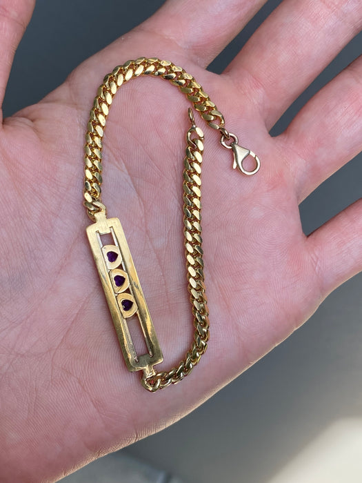 14k custom handmade slider amethyst heart curb bracelet 7”