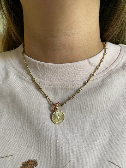 14K Gold Fluted Diamond Initial Pendant Letter J