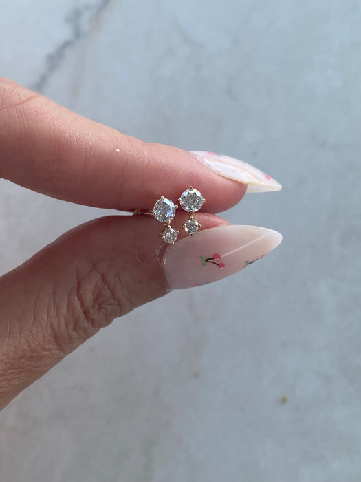 14K Gold Lab Diamond Double Round Flat Back Stud Earring – Single