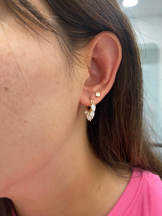 14K 3 TCW Lab Diamond Pear Dangle Huggie Earrings