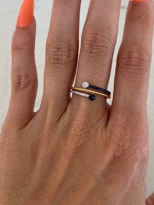 14K Gold Blue Sapphire & Diamond Croissant Ring