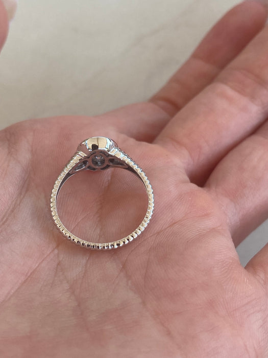 14K White Gold 0.75ct Oval Lab Diamond Double Bezel Ring