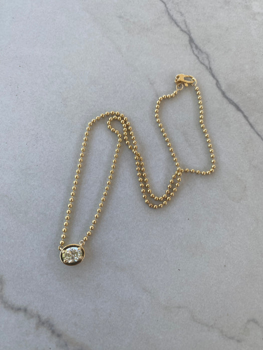 14K Gold East-West Oval Natural Yellow Diamond Bead Chain Necklace