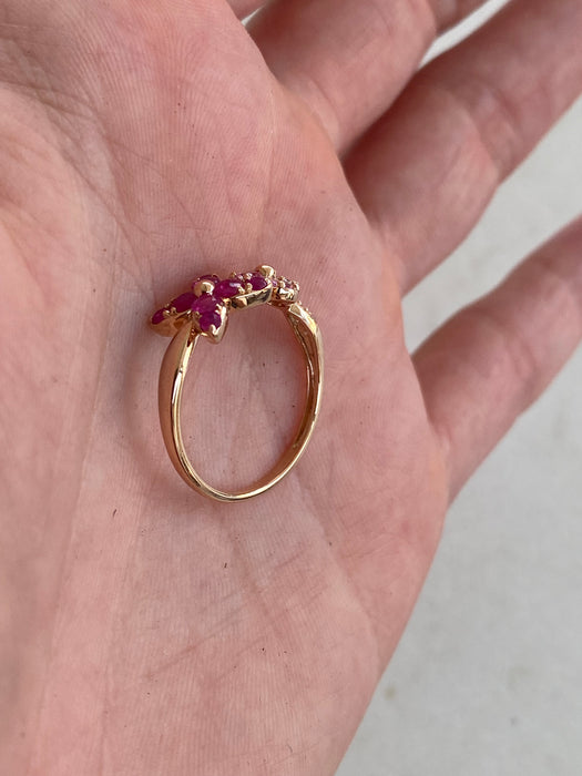 14K Rose Gold Ruby, Pink Sapphire & Diamond Flower Ring Size 7