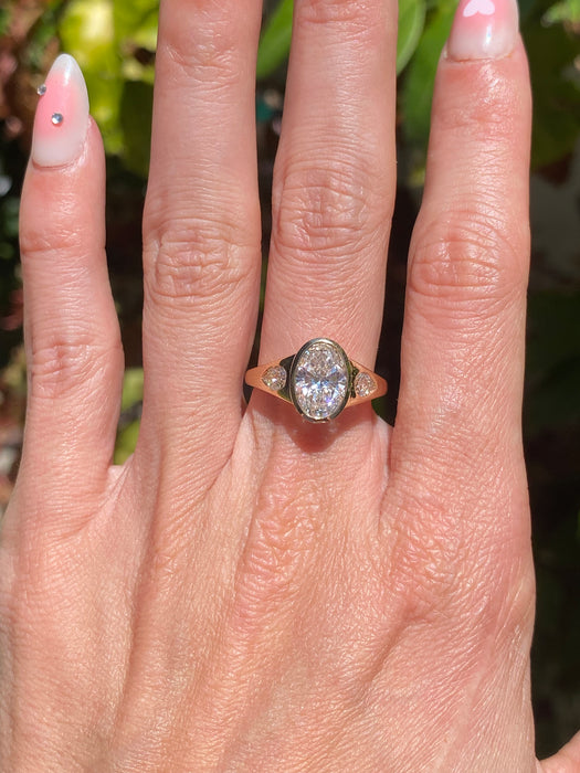 14K Gold 2.69 Carat Oval & Pear Lab Diamond Ring