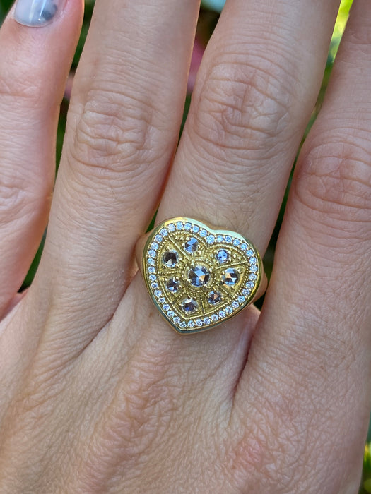 18k rose cut diamond heart ring size 6.5