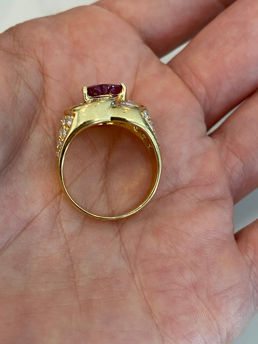 Vintage 18K Ruby Heart Diamond Ballerina Ring