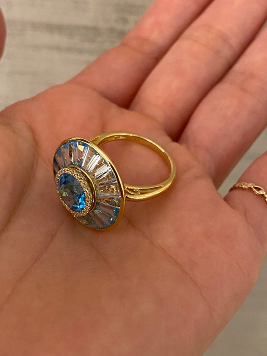 18k blue topaz diamond spinner ring size 6.5