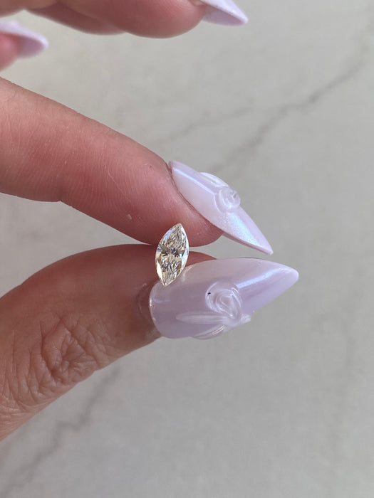 14K Gold Invisible Set Marquise Lab Diamond Flat Back Stud Earring- Single