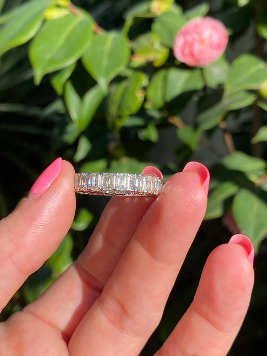 14k white gold emerald cut diamond eternity ring size 7