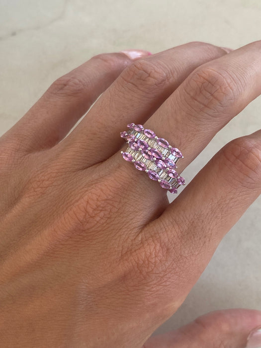 Vintage 18K White Gold Pink Sapphire & Diamond Ring
