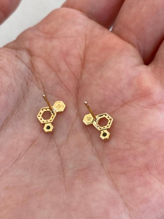 14K Gold Emerald & Diamond Molecule Stud Earrings