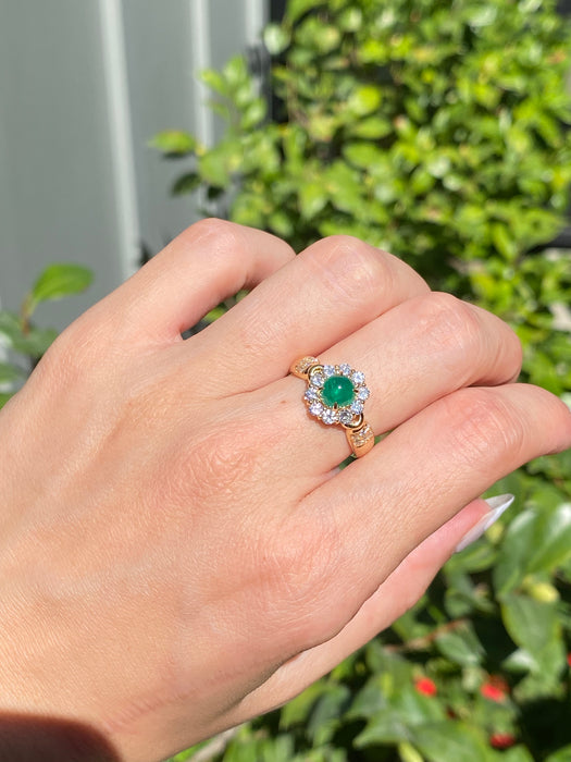 18k cabochon emerald diamond ring size 6.5