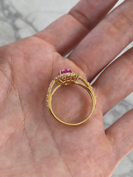 Vintage 18K Natural Pink Sapphire & Diamond Ring