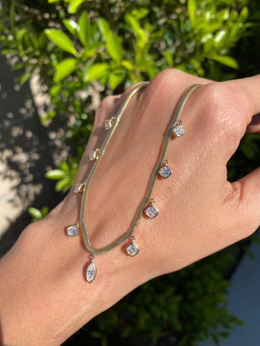 14K Gold 2 Carat Lab Diamond Station Snake Chain Necklace