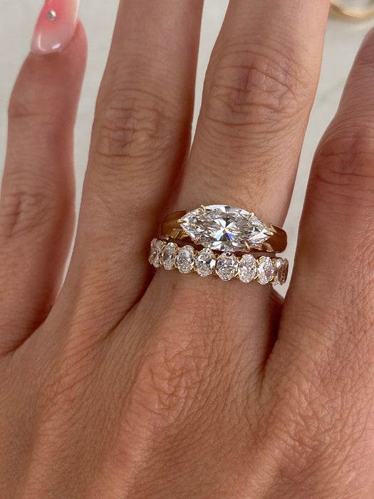 14K Gold 2.01 Carat East-West Marquise Lab Diamond Ring