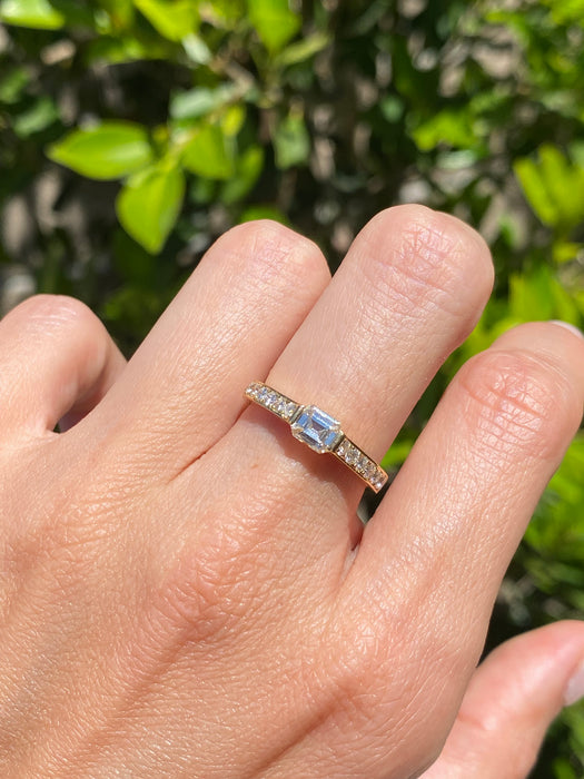 Vintage 18K East-to-West Emerald Cut Diamond Ring