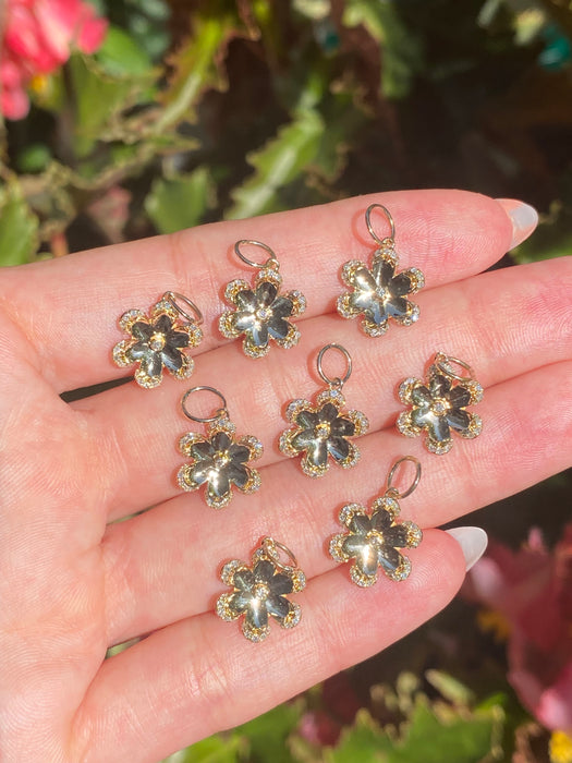 14k diamond flower charm pendant