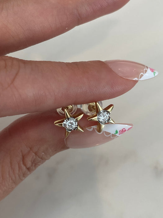 14K Gold Diamond Star Stud Earrings | 0.22 CTW Natural