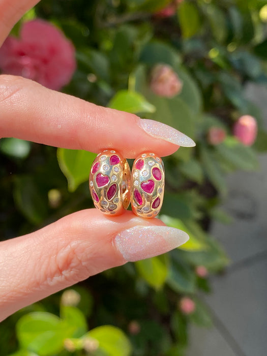 14k ruby fancy cuts and diamond hoop earrings