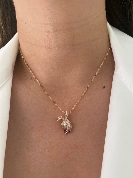 18k rose gold diamond ruby rabbit necklace