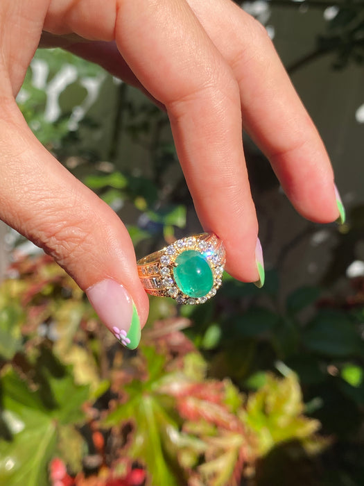 18k cabochon emerald diamond ring size 5.5