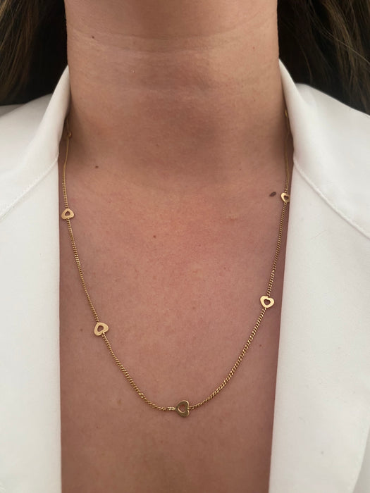 14K Vintage Curb Chain Necklace with Heart Stations – 24”