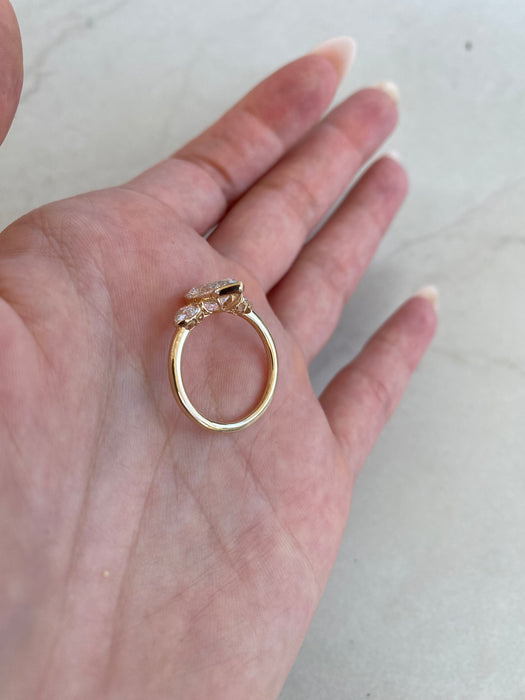 14K Gold Pear-Cut Lab Diamond Ring with Heart Side Stones