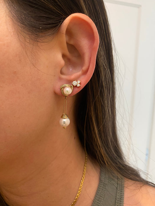 Vintage 14k Gold Double Pearl Rope Dangly Earrings