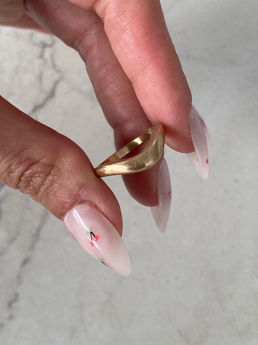 14K Gold Brushed Curved Band Ring