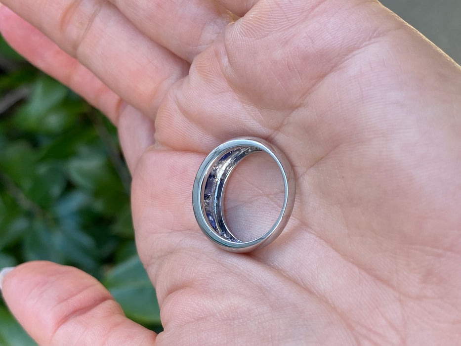 Vintage Platinum 900 Blue Sapphire & Diamond Flush Set Ring