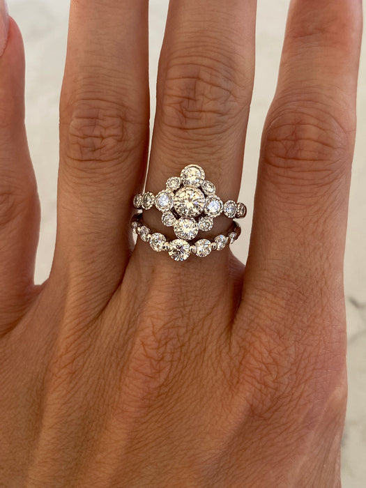 Vintage Platinum 900 Diamond Chevron Ring
