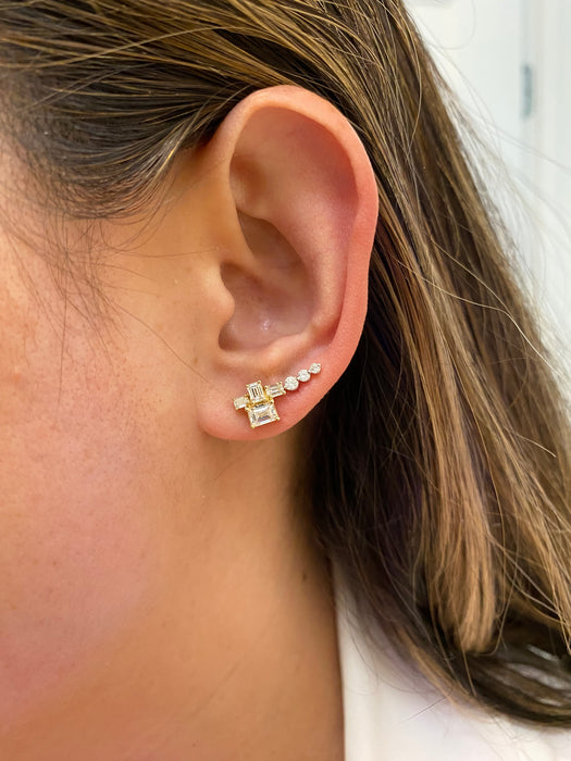 14K Gold Lab Grown Emerald Cut Diamond Cluster Stud Earrings 1.25 CTW