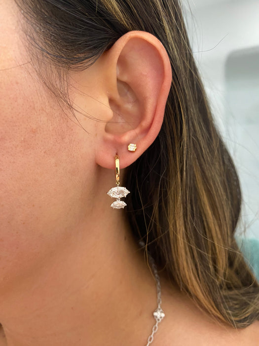 14K Yellow Gold 3 Carat Step Cut Lab Diamond Marquise Huggy Earrings