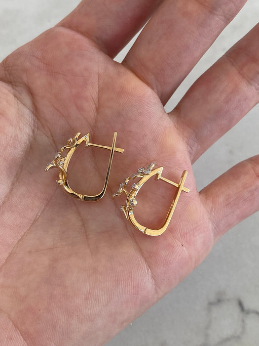 14K Diamond Flower Huggie Earrings