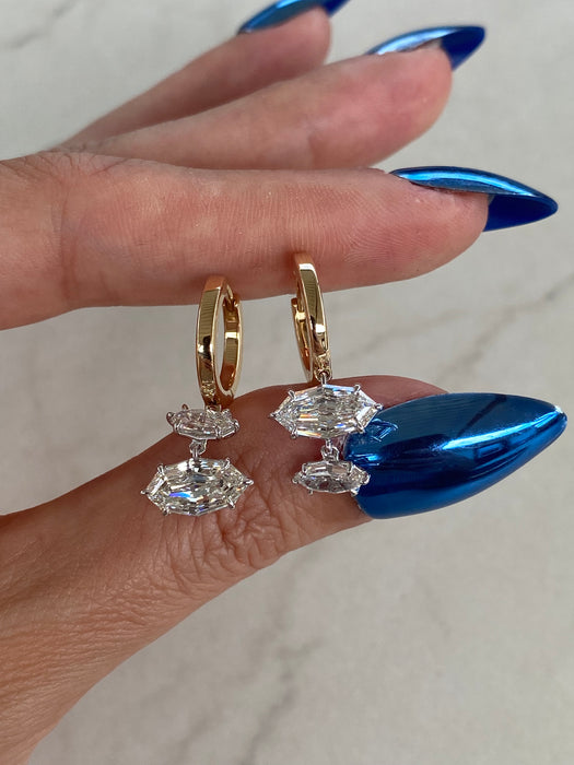 14K Yellow Gold 3 Carat Step Cut Lab Diamond Marquise Huggy Earrings