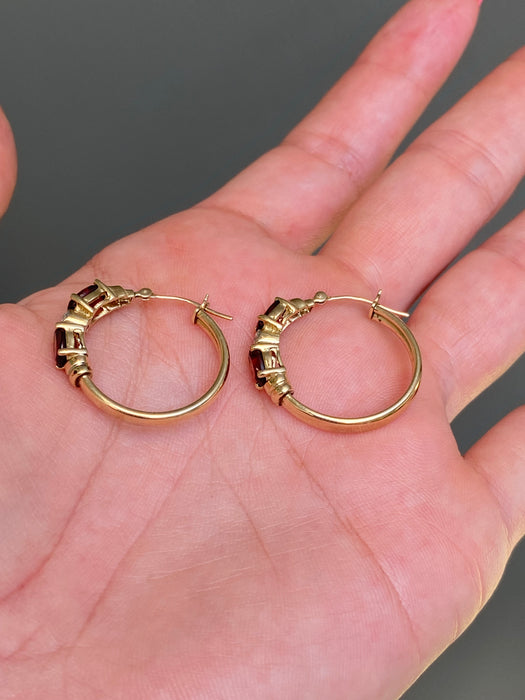 14k garnet diamond hoop earrings