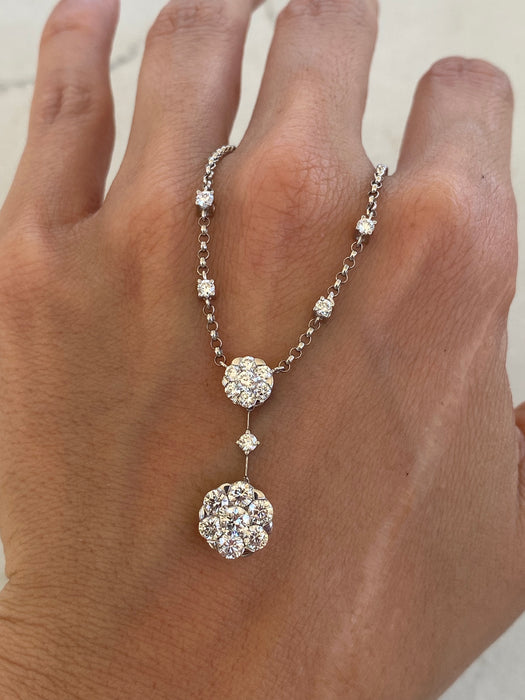Vintage 18K White Gold Diamond Flower Lariat Necklace