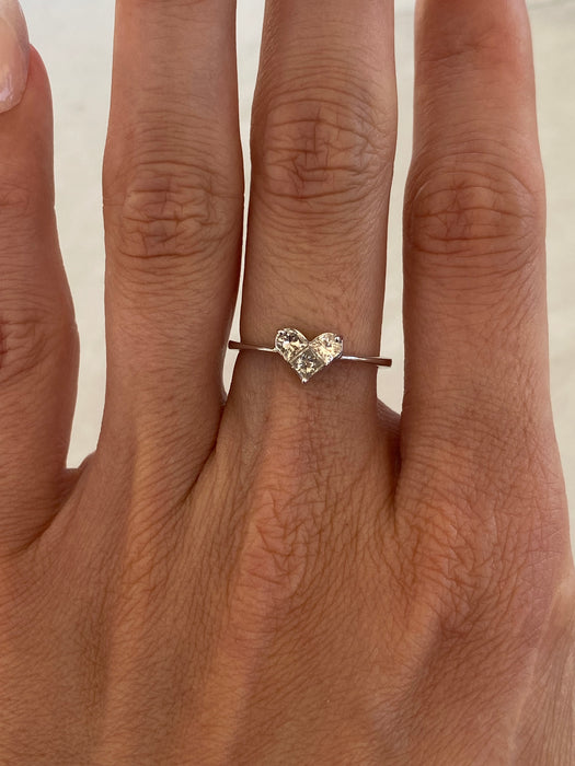Vintage 18K White Gold Diamond Heart Ring | 0.50 TCW Natural Princess-Cut Diamonds
