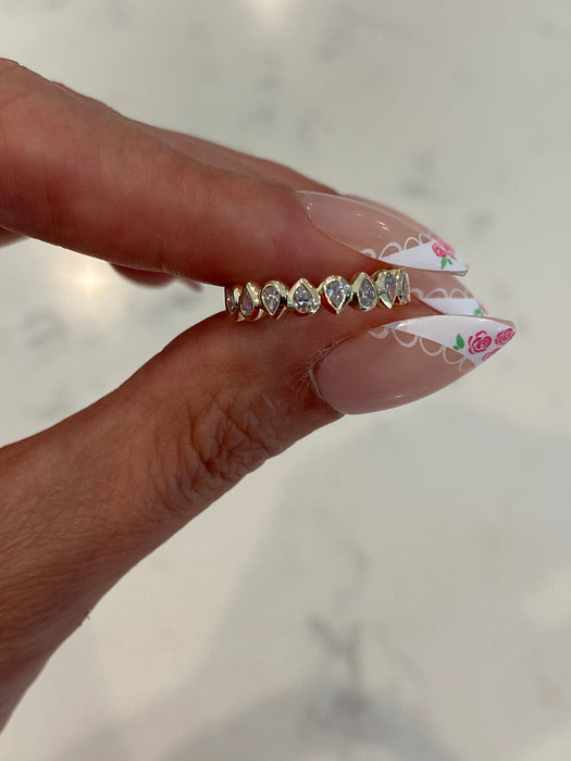 14K Bezel Set Pear Lab Diamond Half Eternity Pinky Ring