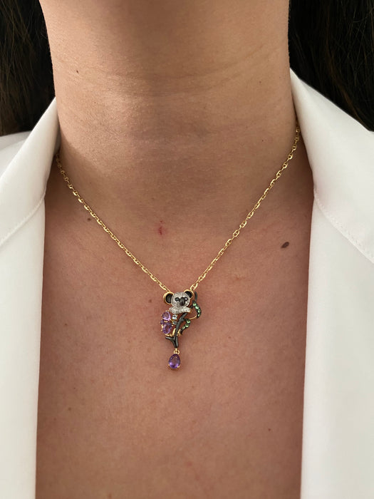 14k amethyst diamond koala slider pendant